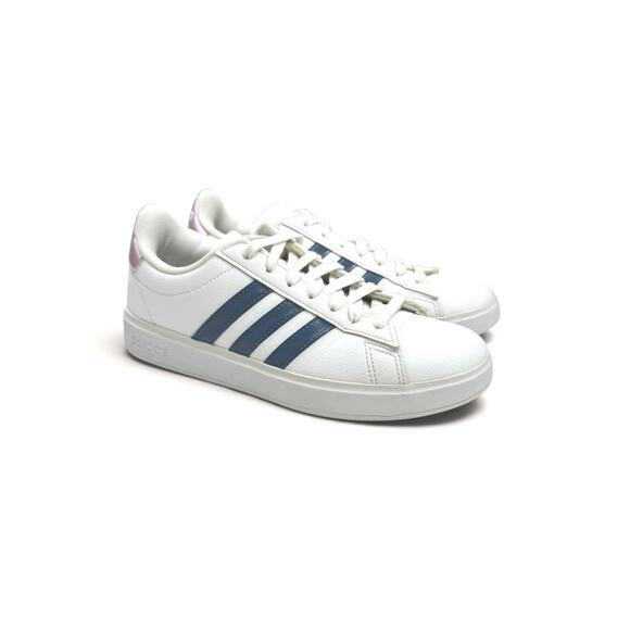 adidas Shoes - Adidas Women's Grand Court 2.0 Tennis Shoes Blue Stripe Pink Heel Tab White 7.5